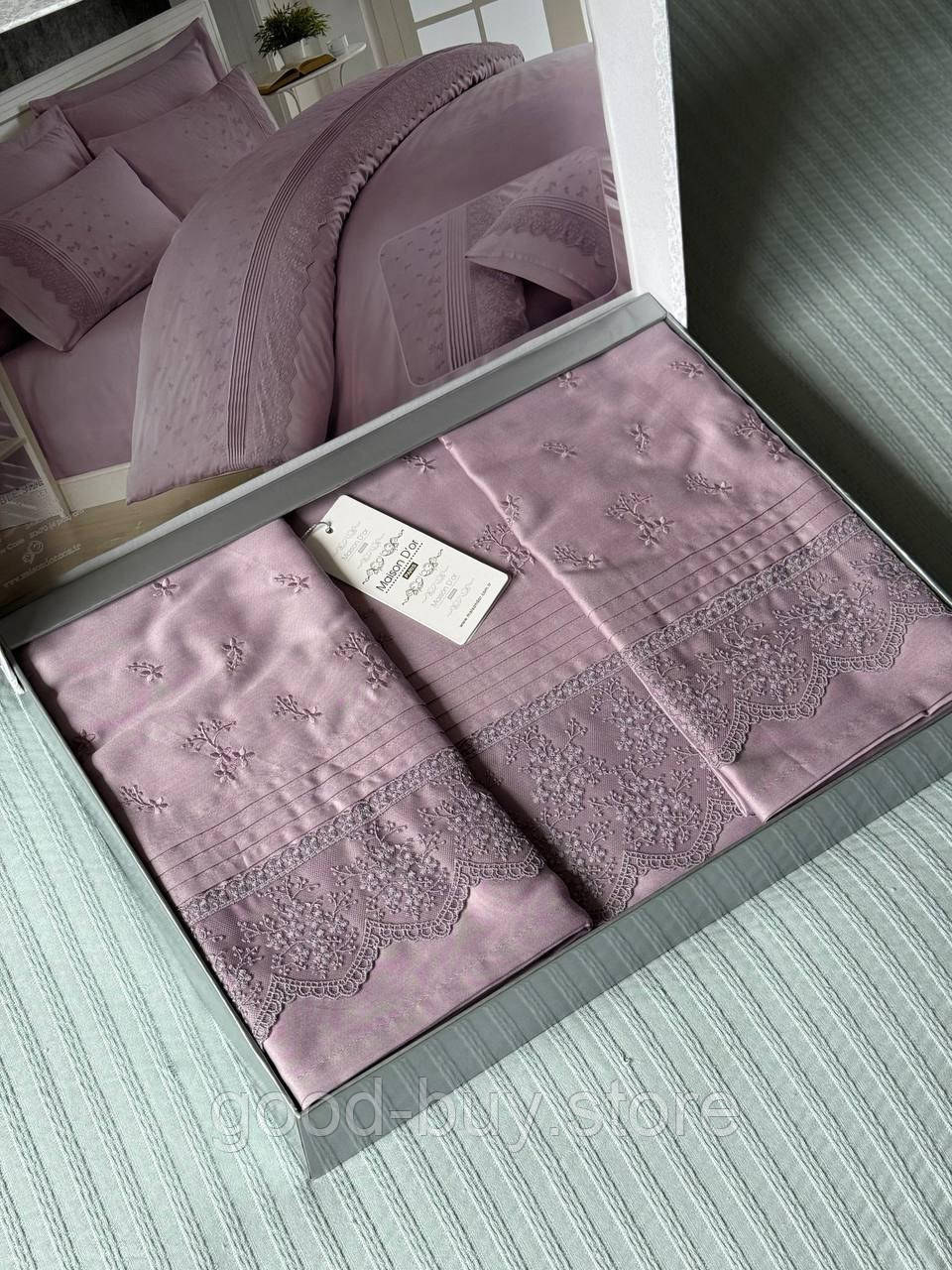 Maison D'or Jndila simone Lilac постільна білизна євро 200х220 сатин з кружевом