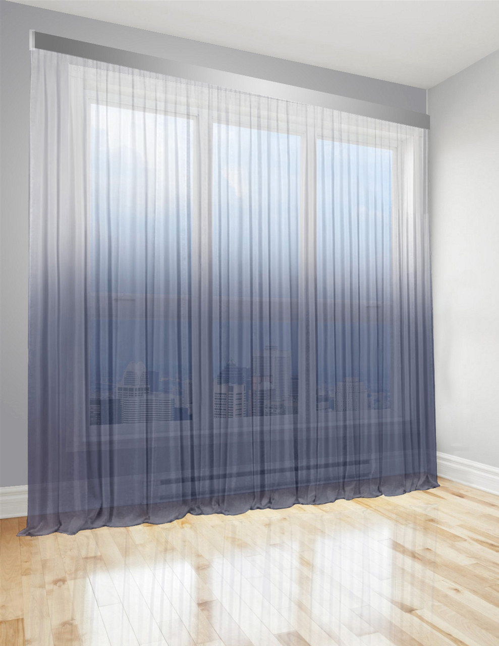 Тюль Градієнт Батист прозорий 500х280 перехід від Сіро-блакитного в Білий, фото 1