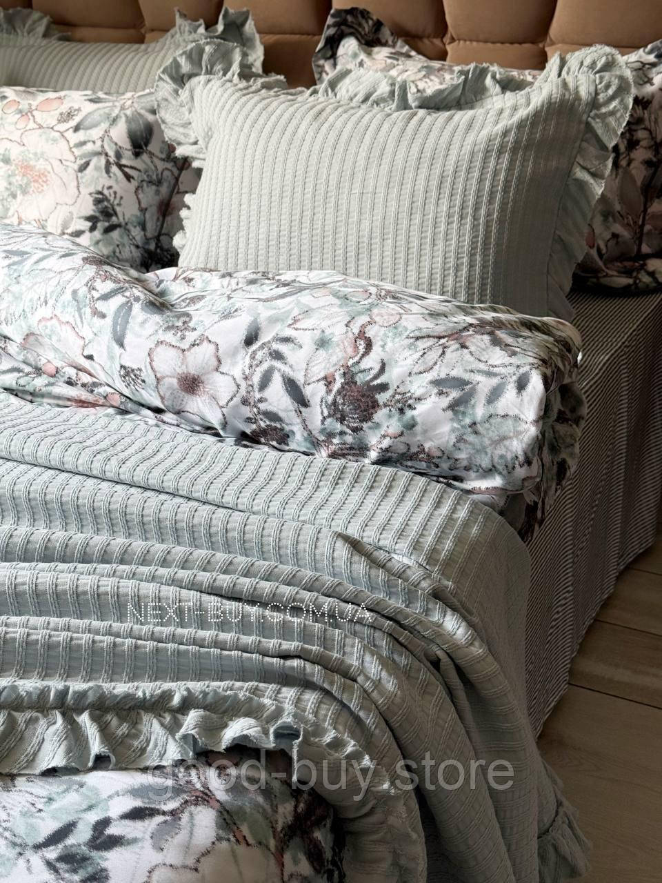 Постільна білизна Maison D'or Deira green євро 200х220 тенсел, фото 1