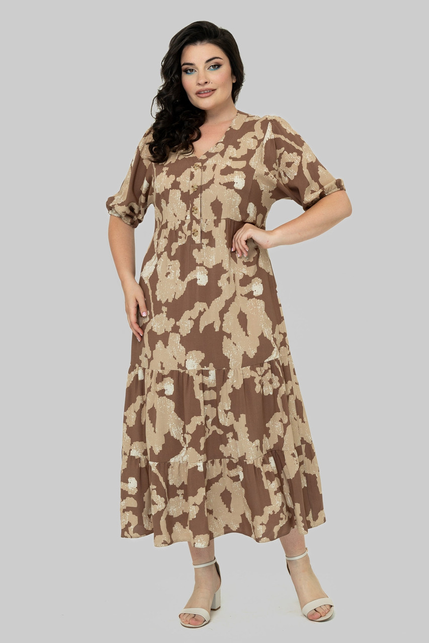 Жіноча довга легка літня сукня великих розмірів зі штапеля, фото 1