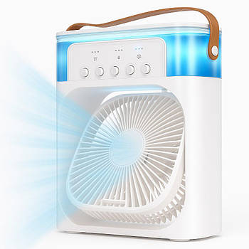Портативний USB вентилятор 4в1, з зволожувачем повітря та підсвічуванням, Білий / Настільний вентилятор