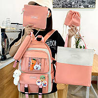 Шкільний рюкзак для дівчинки 5в1 з сумкою, косметичкою, пеналом і мішечком, 42x29см, Рожевий