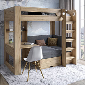 Дитяче двоярусне ліжко LION Флай 90х190 см з вбудованим столом Дуб Аппалачі/Лілі-95 (LION-041637)
