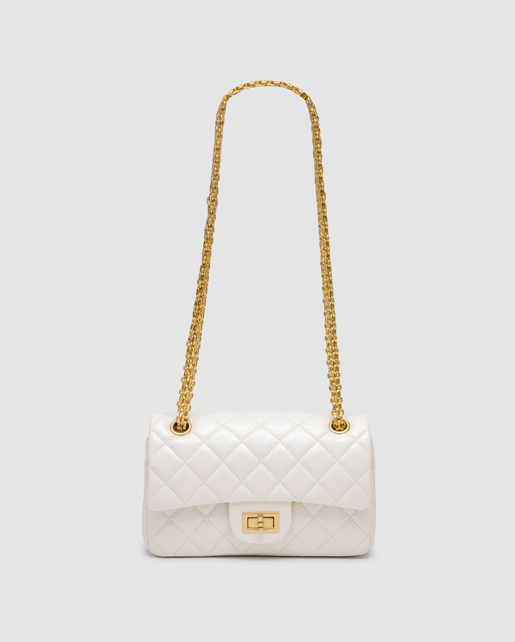 Сумка жіноча Шанель Chanel 1.55 Reissue Double Flap Leather Bag White/Gold, фото 1