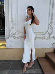 Жіноче літнє трикотажне плаття на бретелях із розрізами, довге максі розмір 42-48, Туреччина