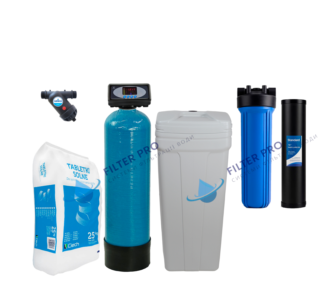 Комплект комплексної очистки води зі свердловини для будинку з 1 санвузлом (до 1,0 м³/год), фото 1