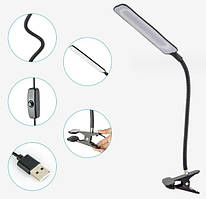 Настільна LED лампа гнучка на прищіпці USB (чорна, біла)