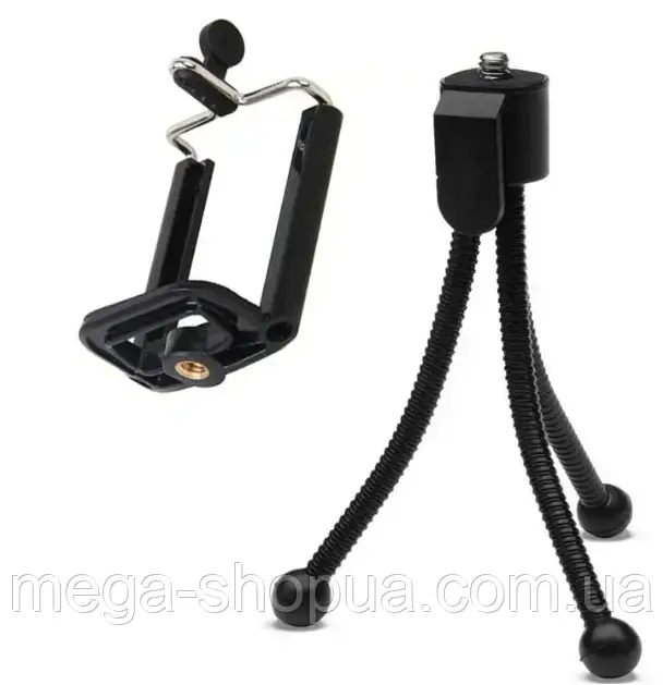 Гнучкий міні штатив трипод тринога настільний восьминіг з тримачем для телефону смартфона камери B5V Чорний