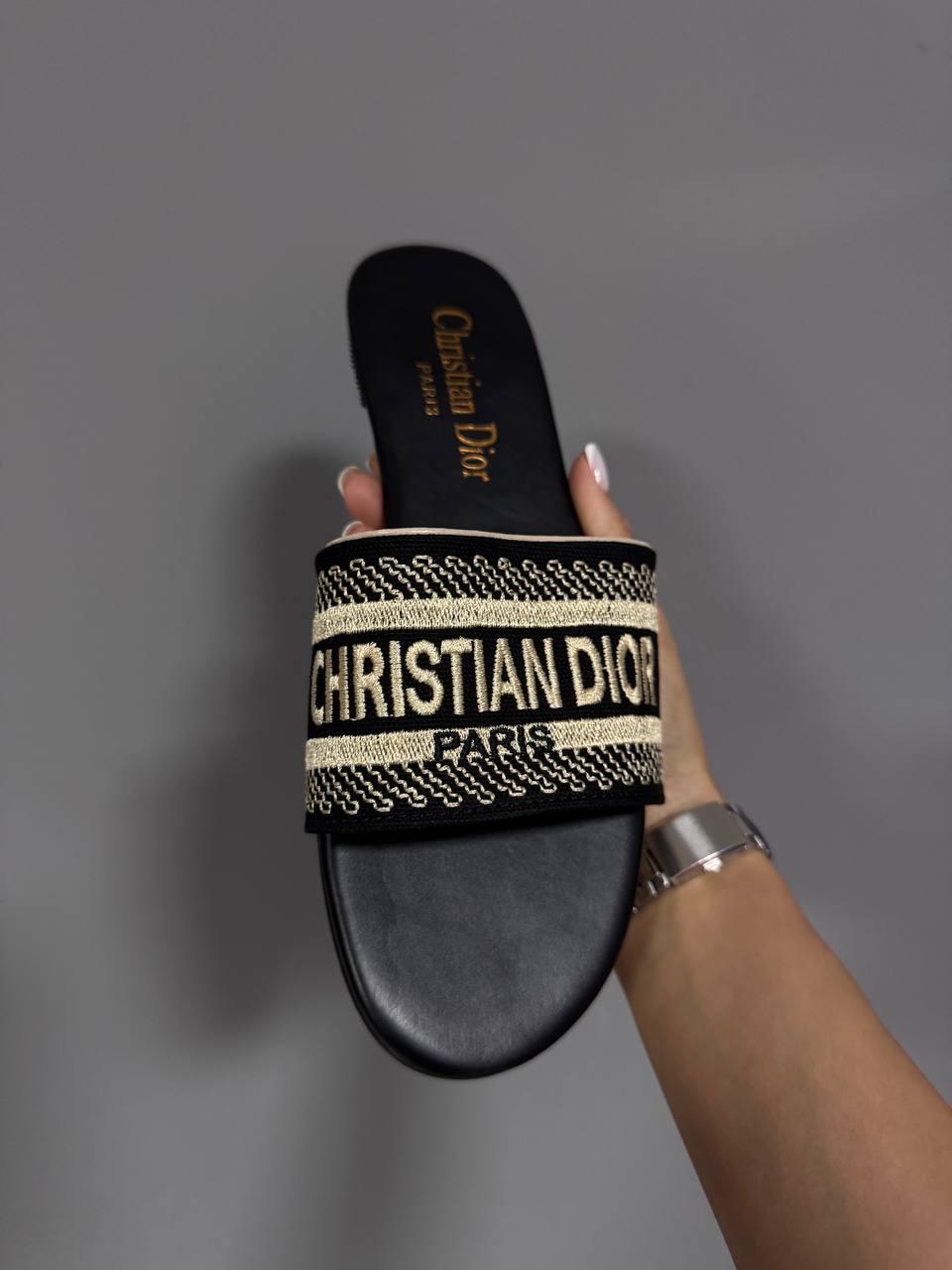 Чорні шльопанці жіночі CHRISTIAN DIOR DWAY SLIDE BLACK. Літні шльопки жіночі Діор., фото 1