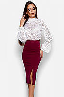 Изящная женская юбка-карандаш с разрезом, марсала