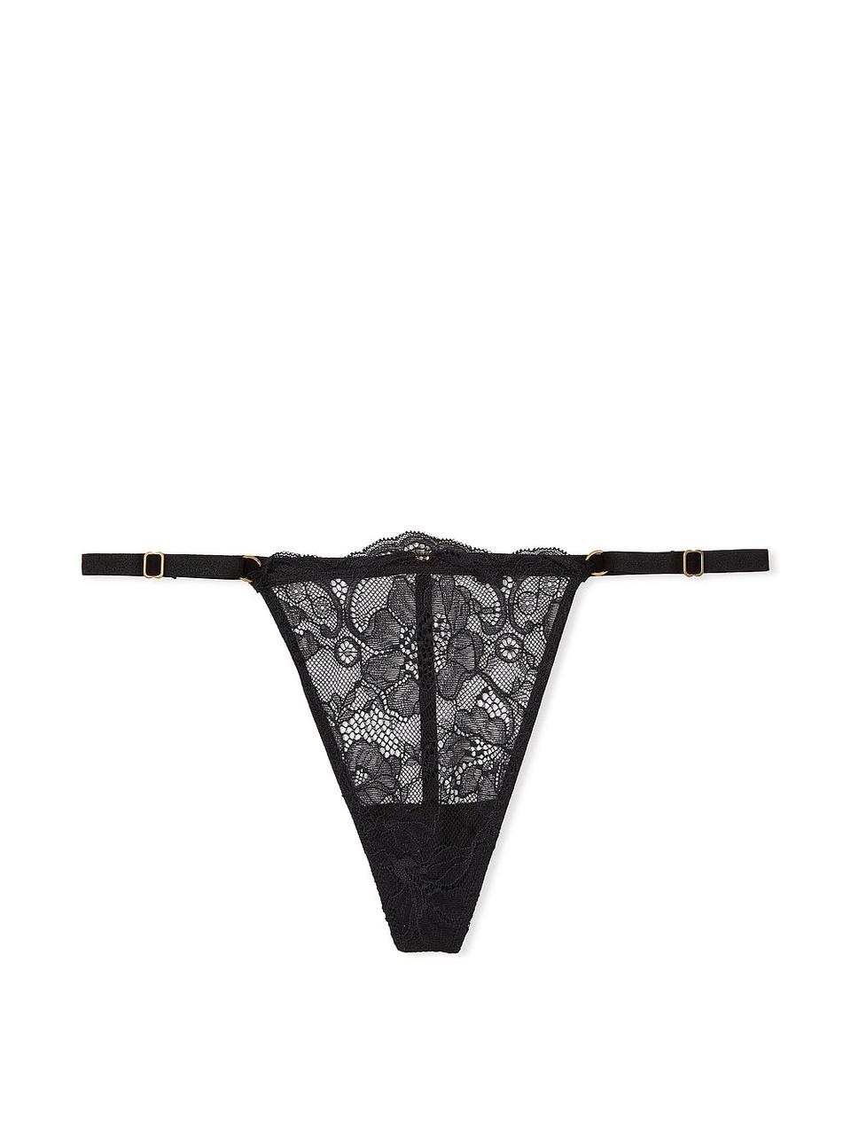 Трусики Victoria's Secret Victoria's Secret Adjustable String Thong Panty Мереживні cтрінги, Чорні, фото 1
