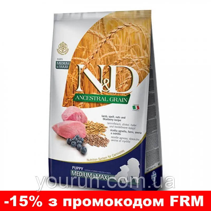 Farmina N&D Low Grain Dog Puppy Medium&Maxi-з ягням і чорницею для цуценят середніх великих порід 2.5кг