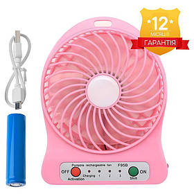 Вентилятор настільний портативний міні акумуляторний Mini Fan USB з ліхтариком Pink