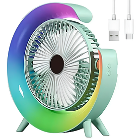 Вентилятор настільний акумуляторний з RGB-підсвіткою + USB-Type-C 33278 Green