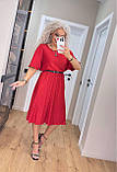 Елегантна літня жіноча сукня міді з поясом червона коктейльна сукня плісе ошатне плаття на літо, фото 2