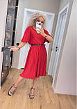 Елегантна літня жіноча сукня міді з поясом червона коктейльна сукня плісе ошатне плаття на літо, фото 4