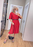 Елегантна літня жіноча сукня міді з поясом червона коктейльна сукня плісе ошатне плаття на літо, фото 3
