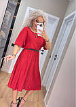 Елегантна літня жіноча сукня міді з поясом червона коктейльна сукня плісе ошатне плаття на літо, фото 6