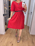 Елегантна літня жіноча сукня міді з поясом червона коктейльна сукня плісе ошатне плаття на літо, фото 5