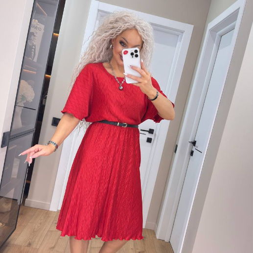 Елегантна літня жіноча сукня міді з поясом червона коктейльна сукня плісе ошатне плаття на літо, фото 1