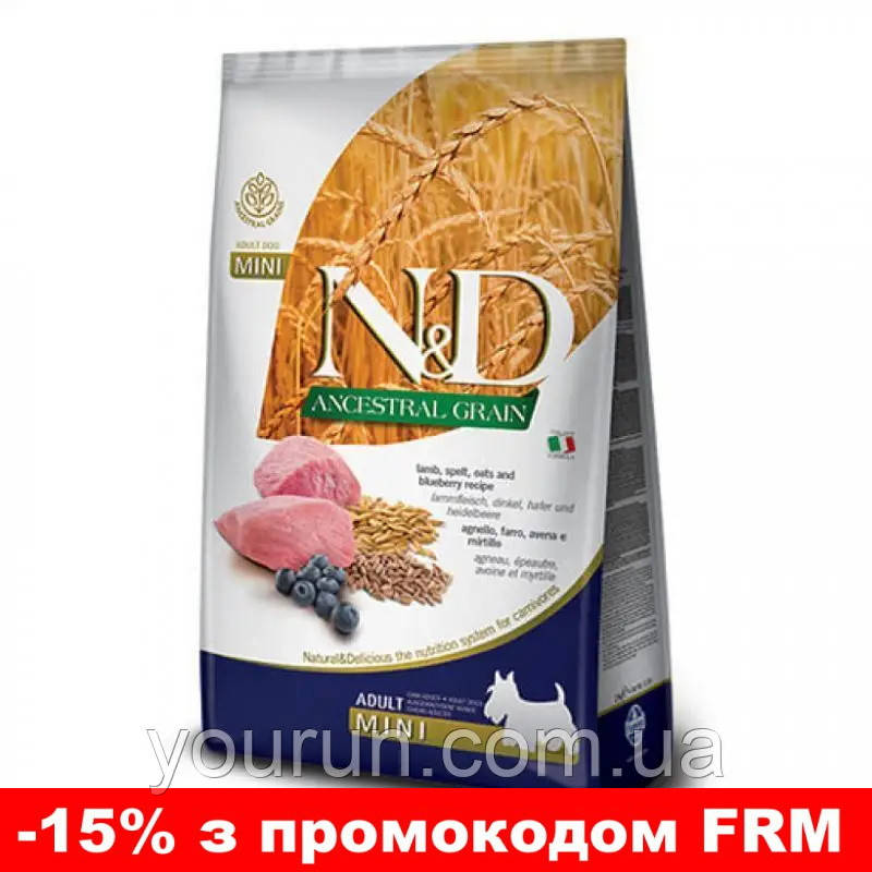 Farmina N&D Low Grain Dog Lamb & Blueberry Adult Mini-з ягнятком та чорницею для дорослих собак дрібних порід 7 кг