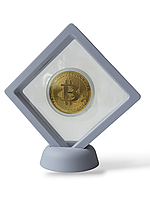 Монета сувенірна біткоїн 3D рамці на підставці