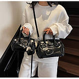 Жіноча сумка 1091 крос-боді на ремінці велика чорна, фото 7