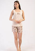 Бавовняний піжамний комплект майка+шорти Vienetta бежевий з принтом