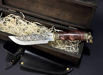 Ніж кухонний мисливський "Вовк" у дерев'яному кейсі | Оригінальний подарунок для чоловіка