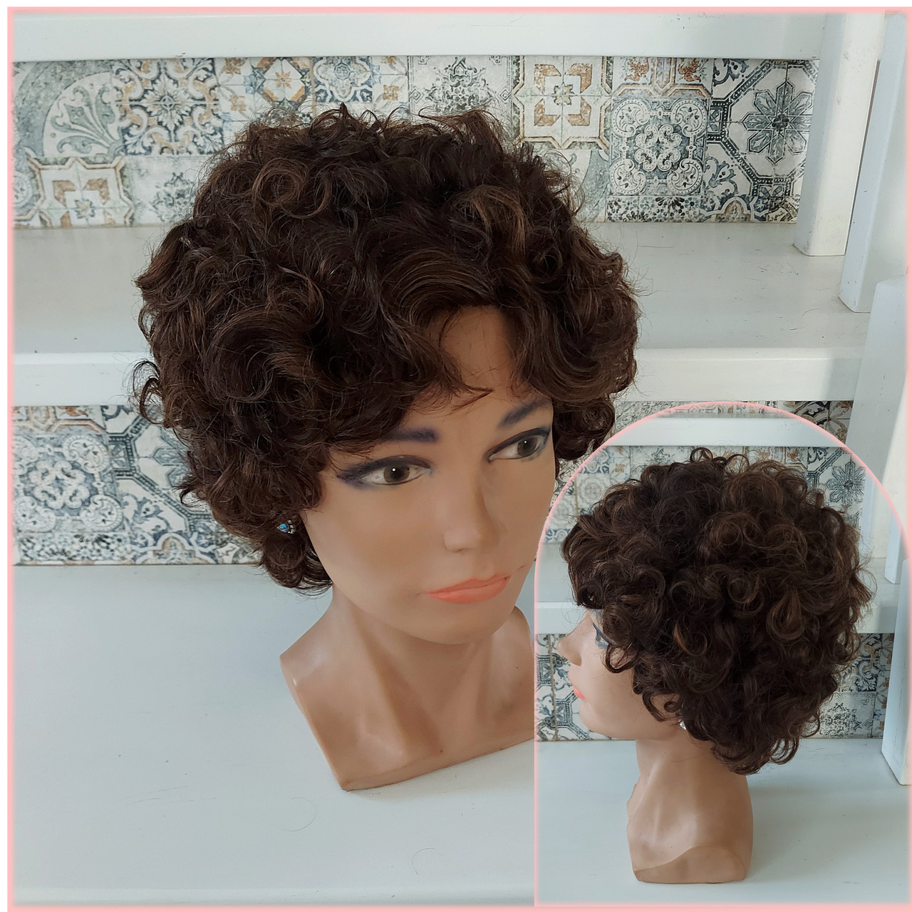 Перука коротка кучерява з натурального волосся русявий мікс 661HH-P4/30, фото 1