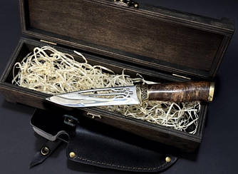 Ніж кухонний мисливський "Герб України" у дерев'яному кейсі | Оригінальний подарунок для чоловіка, брата, свата, кума