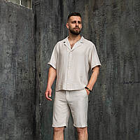 Костюм літній великих розмірів 2XL-4XL дихаючий лляний бежевий спортивний чоловічий