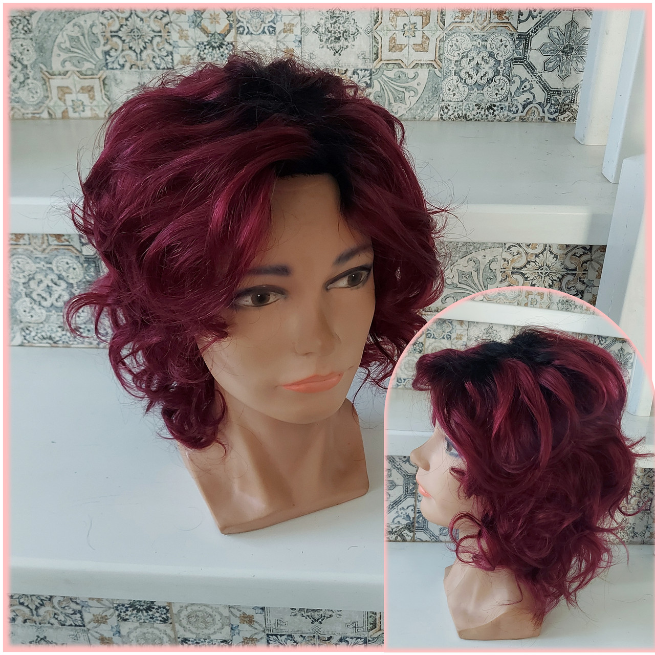 Перука з натурального волосся каскад бургунд омбре ALISA new-Y1B/99T, фото 1