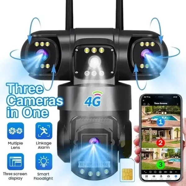 IP-камера відеоспостереження 4G (V380 Pro, 3 Лінзи, 6MP, нічне бачення, датчик руху)