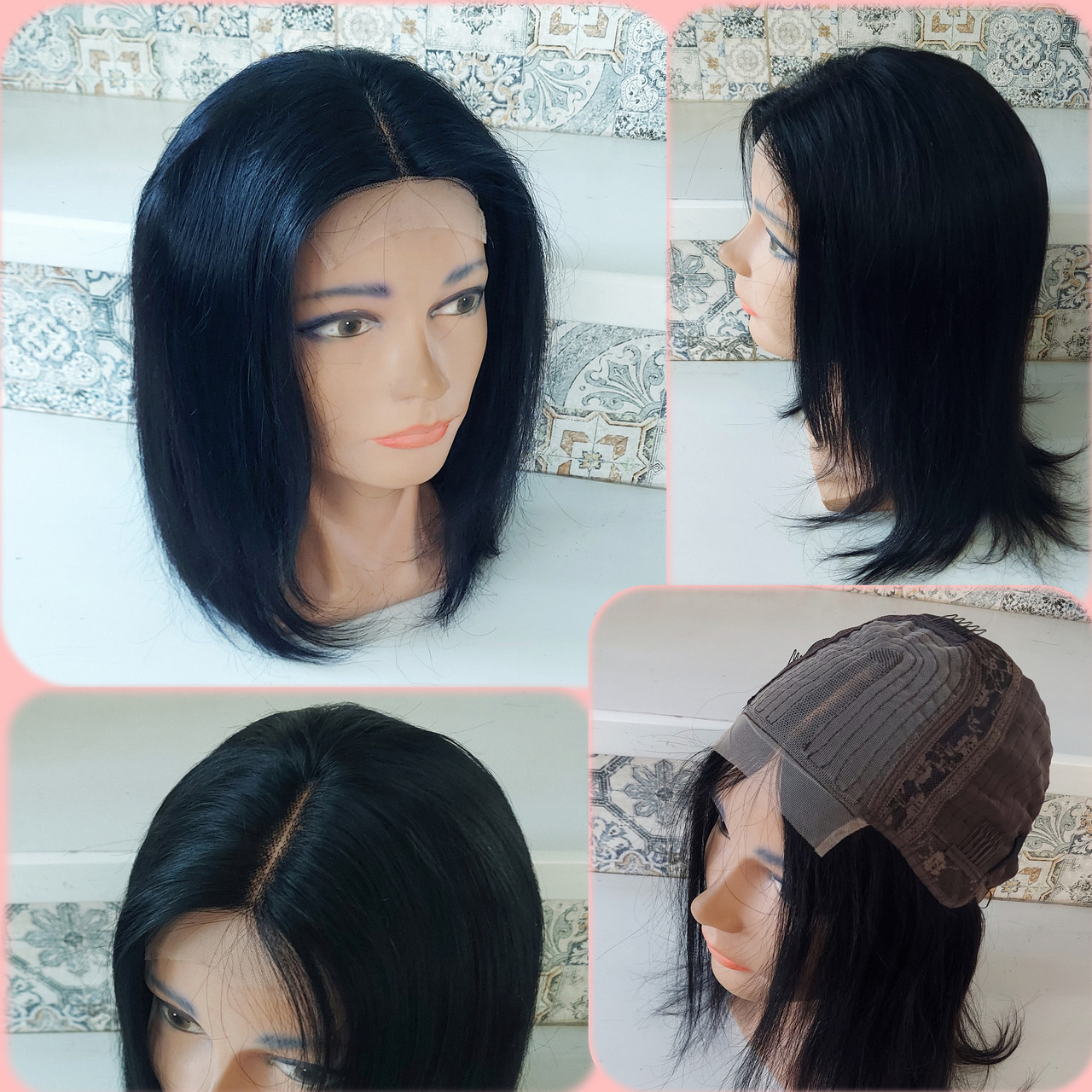 Перука пряма з натурального волосся з проділом чорний ASOLE HH14"-1B, фото 1