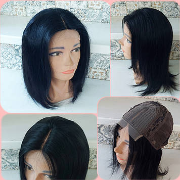 Перука пряма з натурального волосся з проділом чорний ASOLE HH14"-1B