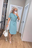 Трендова літня сукня жіноча з коротким рукавом бірюзова сукня на літо з поясом легка сукня міді, фото 4