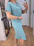 Трендова літня сукня жіноча з коротким рукавом бірюзова сукня на літо з поясом легка сукня міді, фото 7