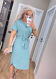 Трендова літня сукня жіноча з коротким рукавом бірюзова сукня на літо з поясом легка сукня міді, фото 2