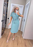 Трендова літня сукня жіноча з коротким рукавом бірюзова сукня на літо з поясом легка сукня міді, фото 3
