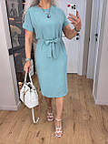 Трендова літня сукня жіноча з коротким рукавом бірюзова сукня на літо з поясом легка сукня міді, фото 6