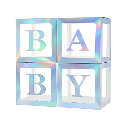 Набір коробок 30 см | 12" для повітряних куль BABY Срібні грані - голографія, фото 1