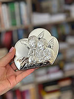 Серебряная икона Ангелы возле ребенка (10.7 х 8,7 см)