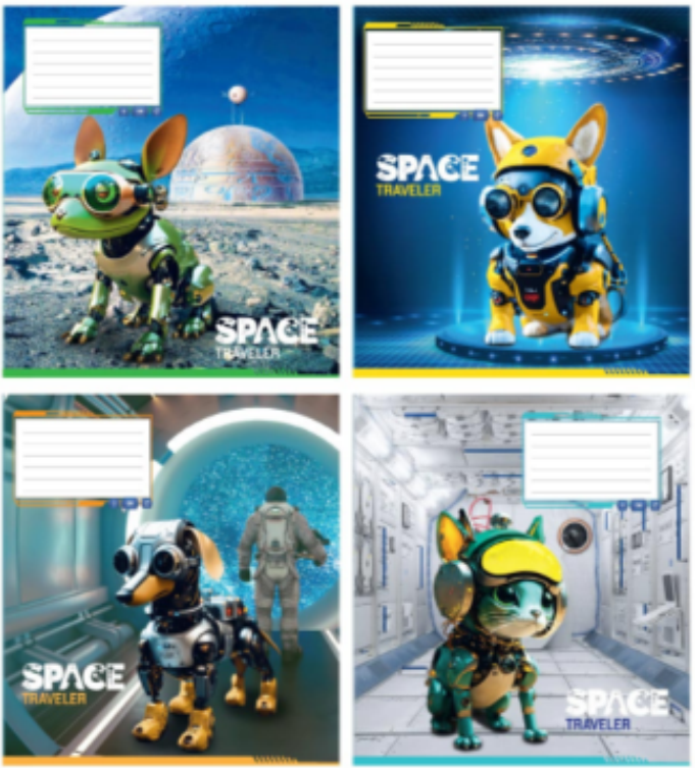 Зошит учнівський 12 арк., коса лінія, Поліграфіст "Космічні мандрівники" 903, фото 1