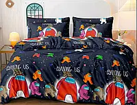 Дитяча постільна білизна полуторна Амонгас/Among Us синій з однією наволочкою 50*70 Бязь Голд