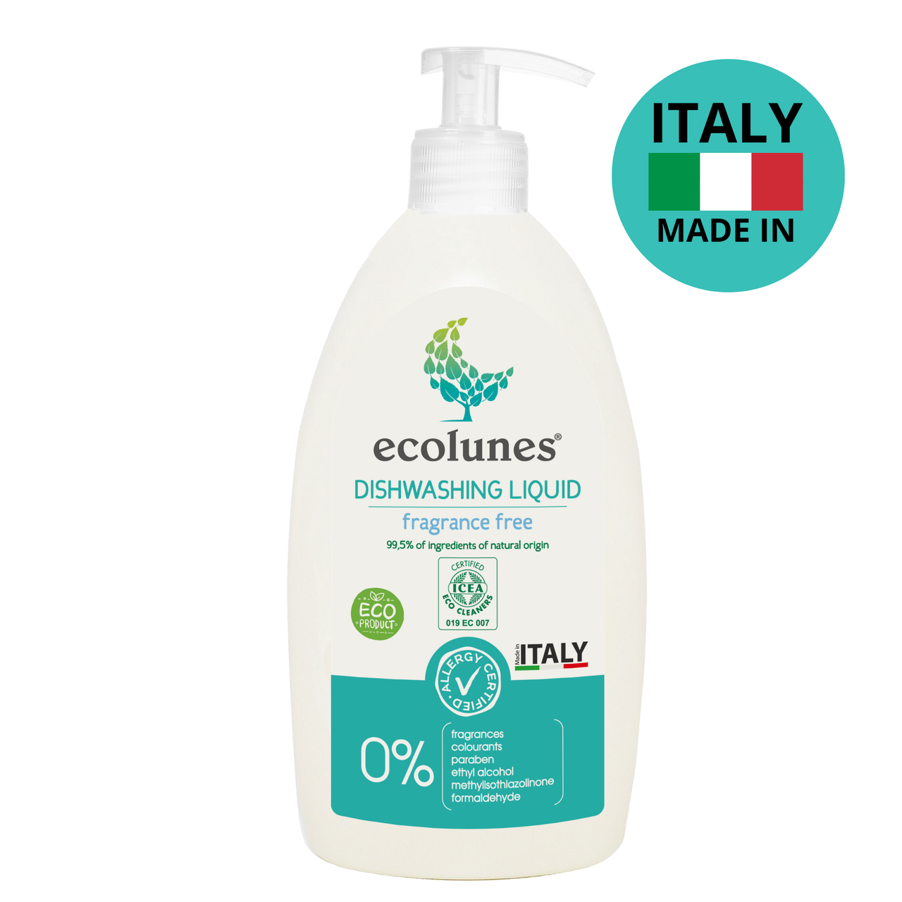Гіпоалергенний органічний засіб для миття посуду без запаху, 500 мл, Ecolunes, фото 1