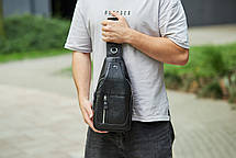 Сумка слінг через плече чоловіча шкіряна повсякденна Чорна TIDING BAG, фото 3