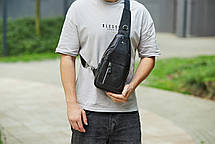 Сумка слінг через плече чоловіча шкіряна повсякденна Чорна TIDING BAG, фото 4