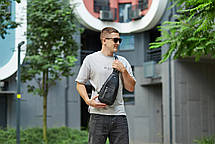 Сумка слінг через плече чоловіча шкіряна повсякденна Чорна TIDING BAG, фото 5