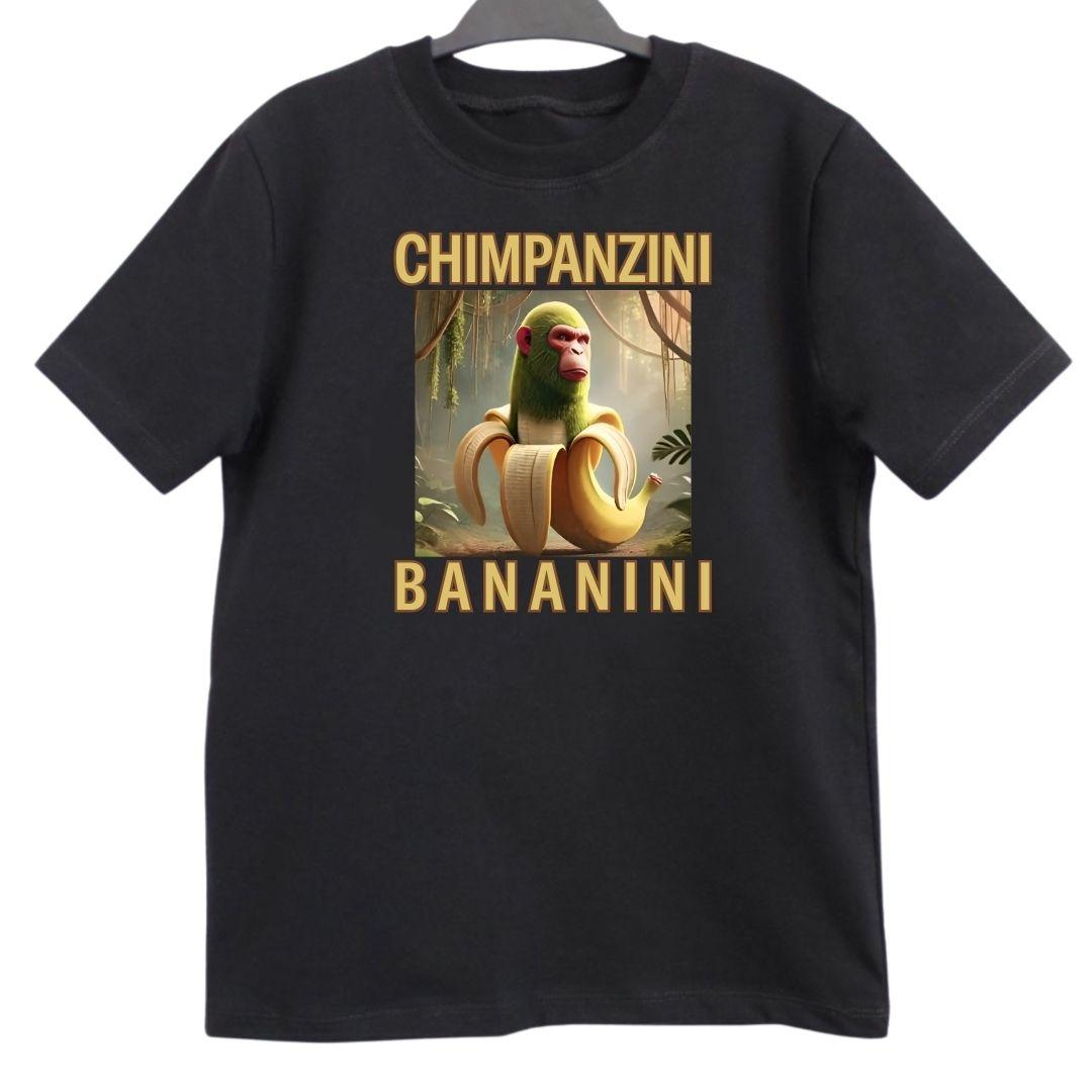 Дитяча чорна футболка з принтом Chimpanzini Bananini Шимпанзіні Бананіні, фото 1
